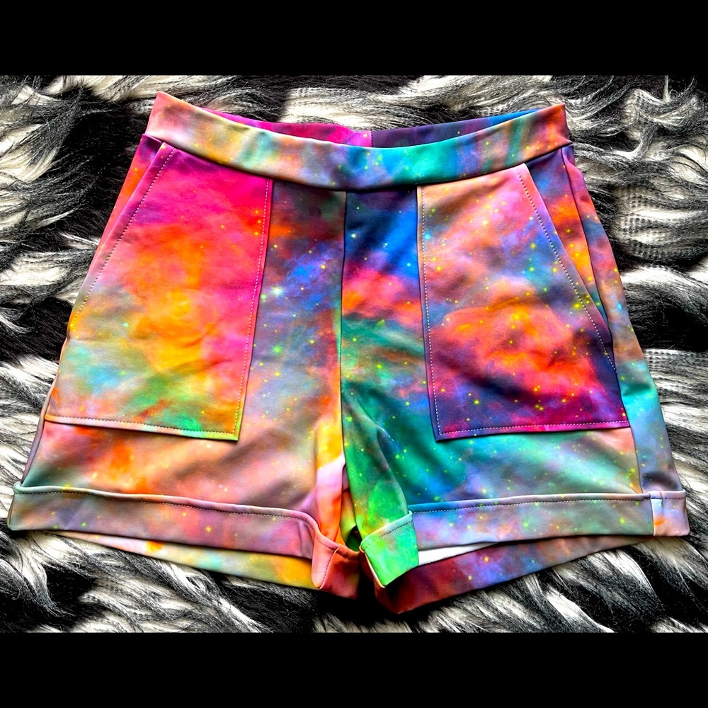 Blackmilk Rainbow Galaxy Cuffed Shorts Large